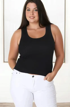 Lorena Ribbed Top - Scooped Neckline Thick Strap Ribbed Top in Black><noscript><img width=