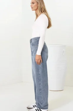 Luca Jeans - Whiskers Relaxed Barrel Jean in Stone Wash Denim><noscript><img width=