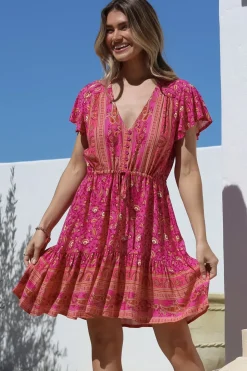 Lucille Mini Dress - Cap Sleeve A Line Dress in Quinne Print><noscript><img width=