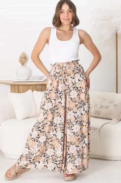 Lyanna Pants Paper Bag High Waisted Wide Leg Pants with Floral Print><noscript><img width=