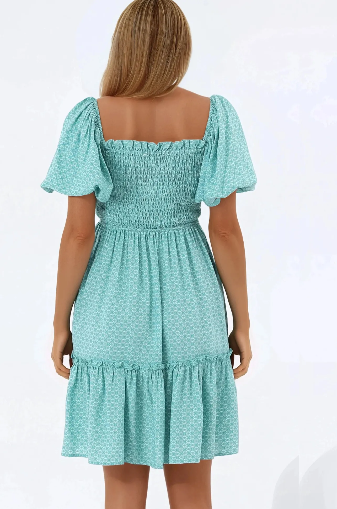 Lyn Mini Dress - On or Off Shoulder Shirred Bodice Mini Dress in Airin Print>Salty Crush Sale
