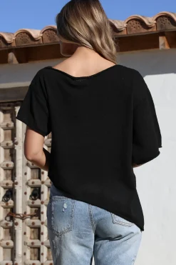 Lysandra Knit Top - Slouchy Asymmetrical Neckline Top in Black><noscript><img width=