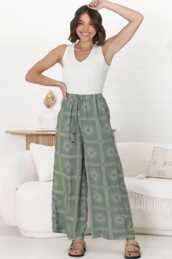 Mahina Pants - High Waisted Straight Leg Pants Astra Print in Green><noscript><img width=