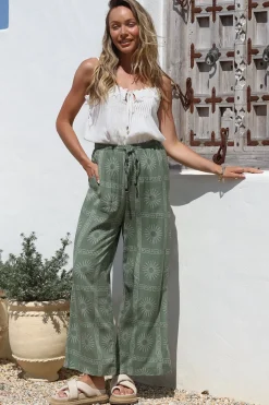Mahina Pants - High Waisted Straight Leg Pants Astra Print in Green><noscript><img width=