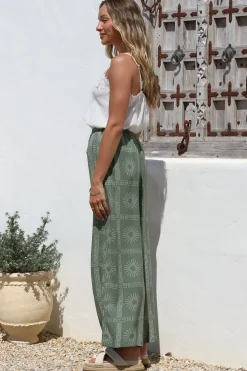 Mahina Pants - High Waisted Straight Leg Pants Astra Print in Green><noscript><img width=