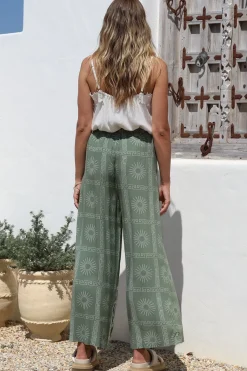 Mahina Pants - High Waisted Straight Leg Pants Astra Print in Green><noscript><img width=