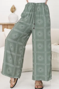 Mahina Pants - High Waisted Straight Leg Pants Astra Print in Green><noscript><img width=