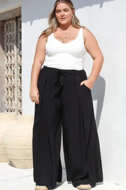 Malta Pants - High Waisted Wide Leg Pants with Tie Waist in Black><noscript><img width=