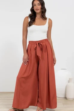 Malta Pants - High Waisted Wide Leg Pants with Tie Waist in Rust><noscript><img width=