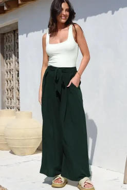 Malta Pants - High Waisted Wide Leg Pants with Tie Waist in Emerald><noscript><img width=