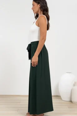 Malta Pants - High Waisted Wide Leg Pants with Tie Waist in Emerald><noscript><img width=