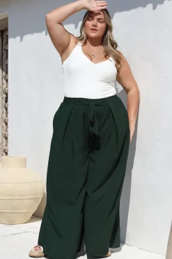 Malta Pants - High Waisted Wide Leg Pants with Tie Waist in Emerald><noscript><img width=
