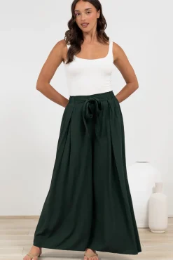 Malta Pants - High Waisted Wide Leg Pants with Tie Waist in Emerald><noscript><img width=