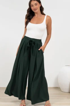 Malta Pants - High Waisted Wide Leg Pants with Tie Waist in Emerald><noscript><img width=
