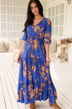 Mariana Maxi Dress - V Neck Pull Tie Waist Tiered Dress in Maribella Print>Jaase New