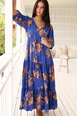 Mariana Maxi Dress - V Neck Pull Tie Waist Tiered Dress in Maribella Print><noscript><img width=