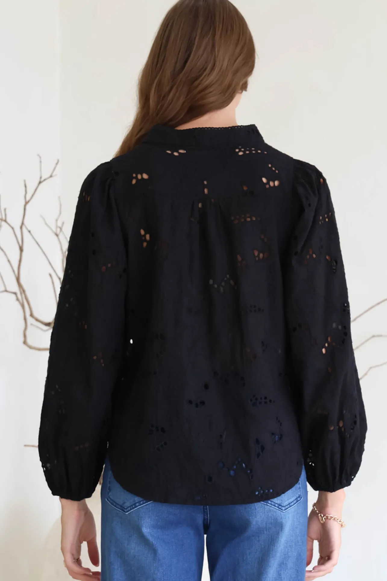 Marise Blouse - Hollow Out Embroidered Button Down Blouse in Black>Salty Crush New