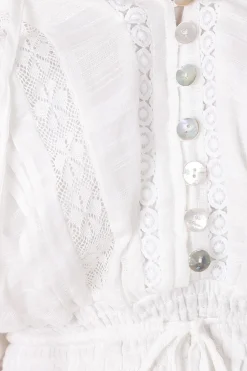 Marlon Top - On or Off Shoulder Pin Tuck Detail Long Balloon Sleeve Crop in White><noscript><img width=