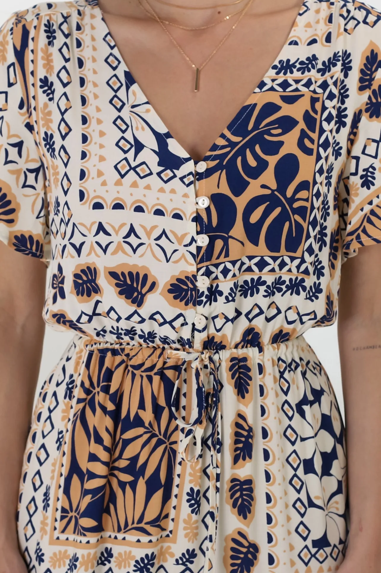 Marly Midi Dress - A Line Dress with Cap Sleeves and Rick Rack Splicing Alphy Print>Salty Crush Outlet