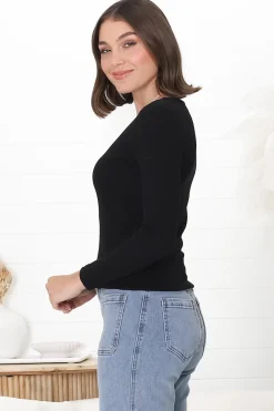 Martha Top - V Neck Basic Top with Long Sleeves in Black><noscript><img width=