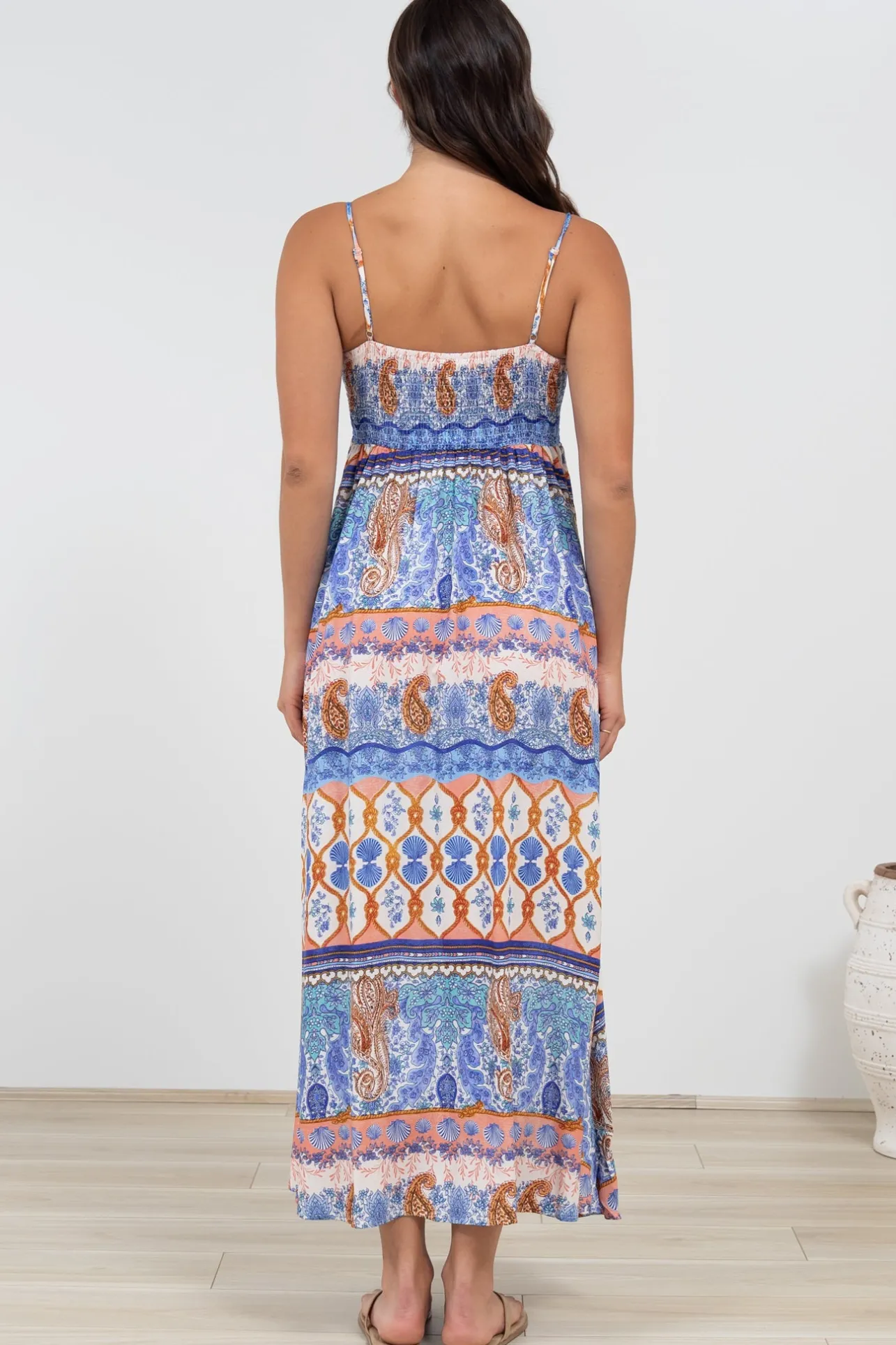 Mattina Maxi Dress: Spaghetti Strap Sun Dress in Belly Print>Salty Crush Online