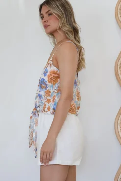 Mela Top - Adjustable Strap Cami with Tie Front in Nina Print><noscript><img width=