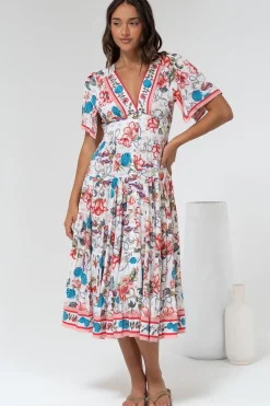 Melba Midi Dress - V-Neck Buttoned Down Dress with Flutter Sleeves in Safia Print><noscript><img width=