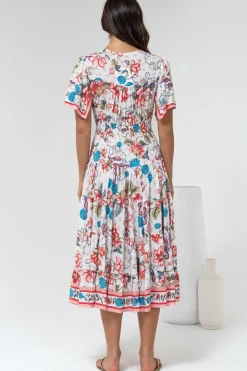 Melba Midi Dress - V-Neck Buttoned Down Dress with Flutter Sleeves in Safia Print><noscript><img width=