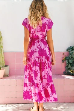 Melissa Maxi Dress - Pull Tie Waist Dress with Split in Valentine Print><noscript><img width=
