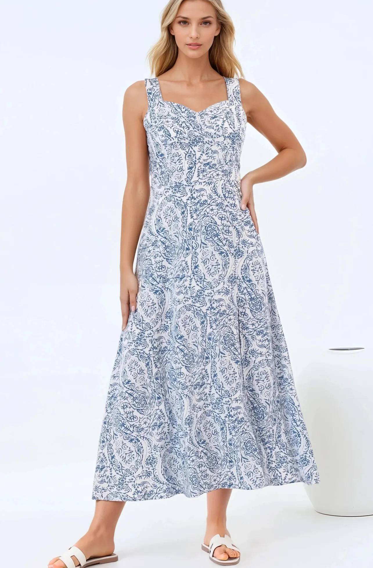 Meryn Midi Dress - Tie Sleeve A-Line Sun Dress in Talitha Print>Salty Crush New