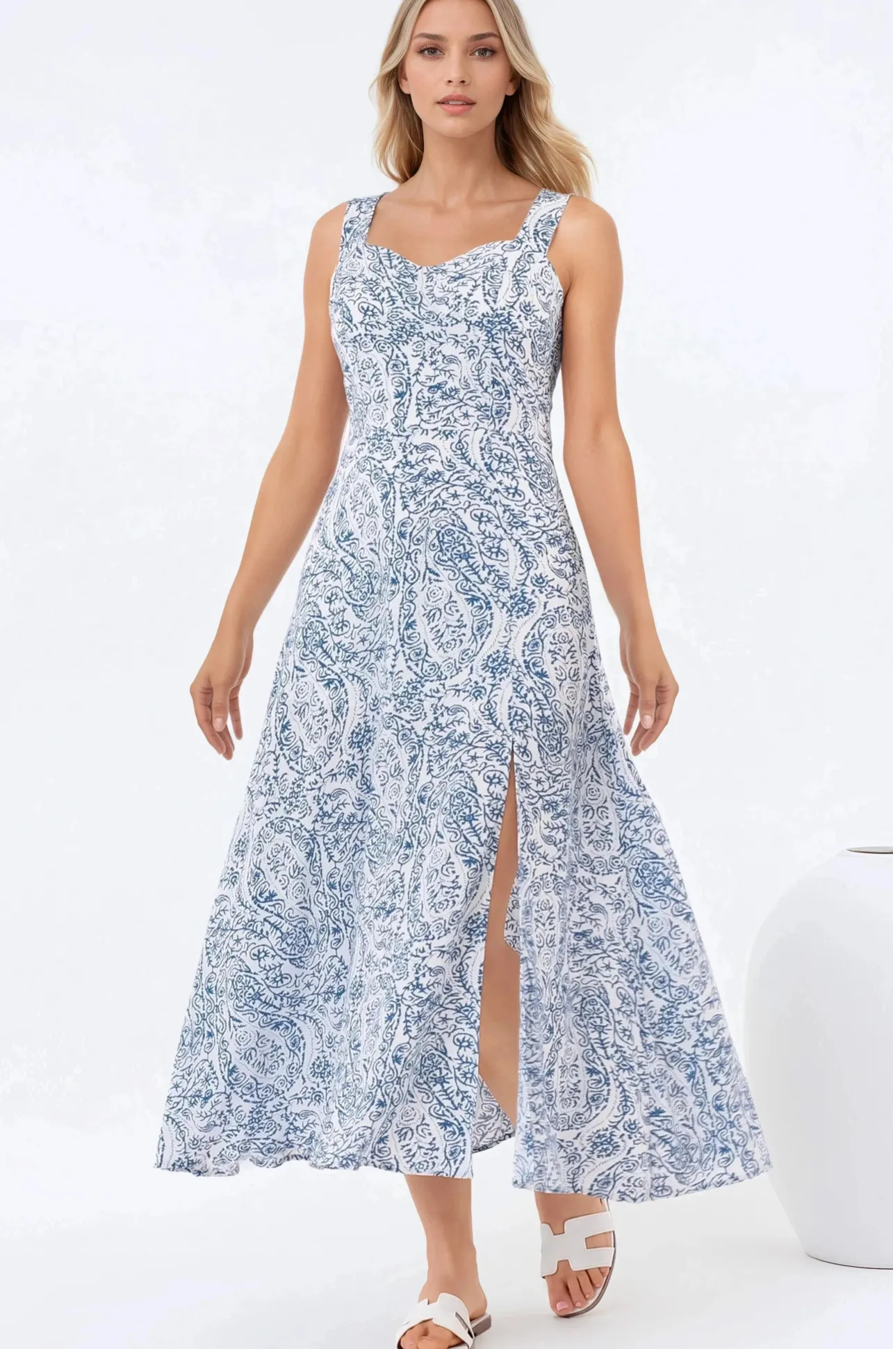 Meryn Midi Dress - Tie Sleeve A-Line Sun Dress in Talitha Print>Salty Crush New