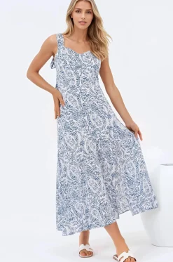 Meryn Midi Dress - Tie Sleeve A-Line Sun Dress in Talitha Print><noscript><img width=