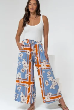 Mezza Pants - Paper Bag High Waisted Wide Leg Pants in Trinity Print>Salty Crush
