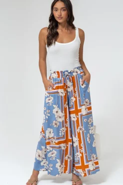 Mezza Pants - Paper Bag High Waisted Wide Leg Pants in Trinity Print><noscript><img width=
