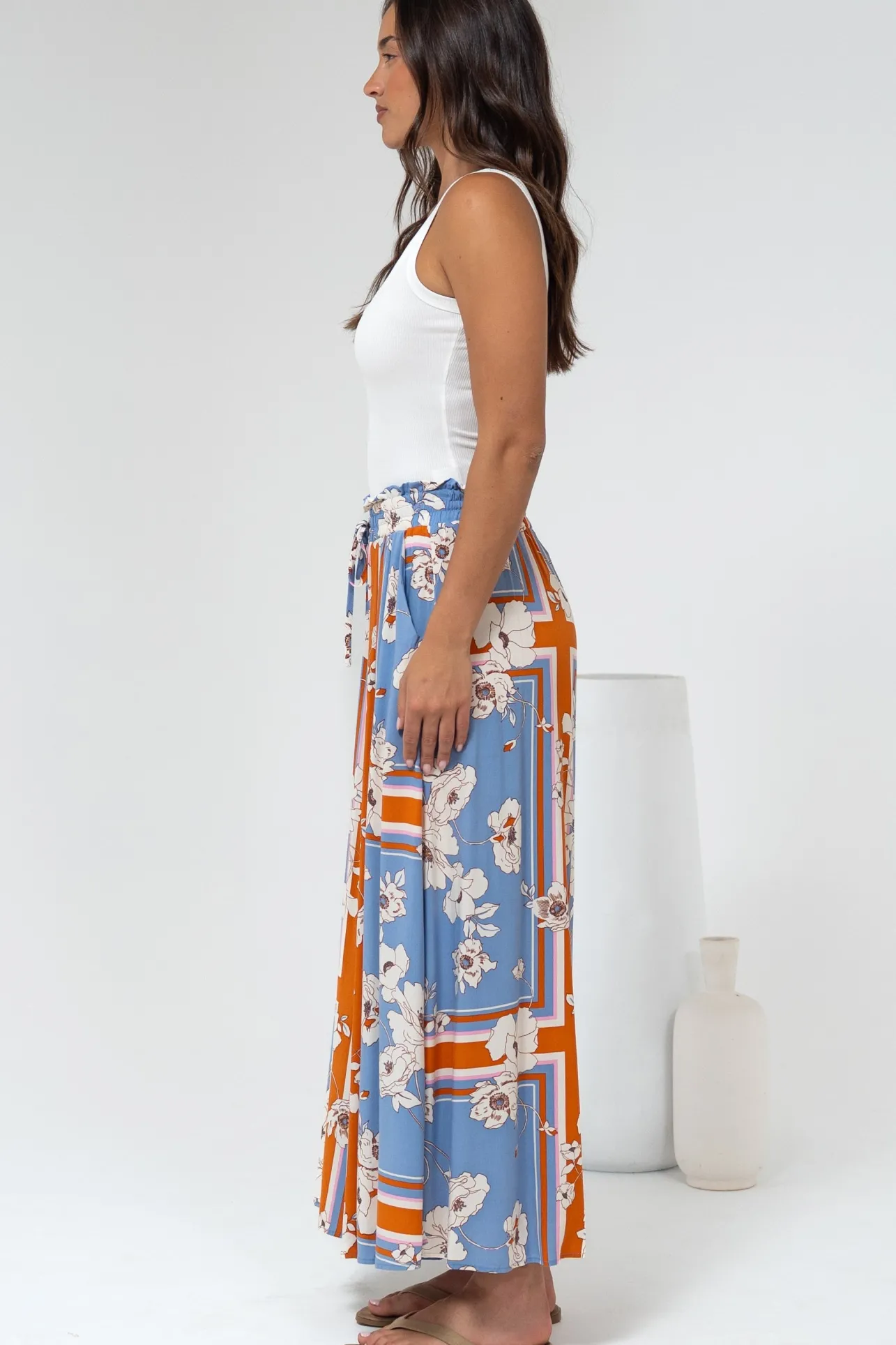 Mezza Pants - Paper Bag High Waisted Wide Leg Pants in Trinity Print>Salty Crush