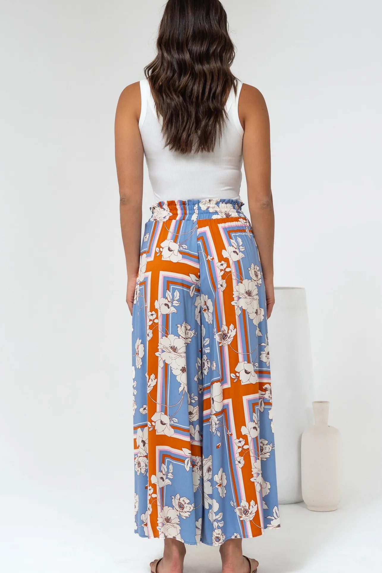 Mezza Pants - Paper Bag High Waisted Wide Leg Pants in Trinity Print>Salty Crush