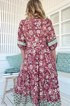 Mila Midi Dress - Mandarin Collar Buttoned Bodice Tiered Dress in Athena Print><noscript><img width=
