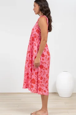 Misha Midi Dress - Tie Up Strap Scoop Neckline Dress in Friday Print><noscript><img width=