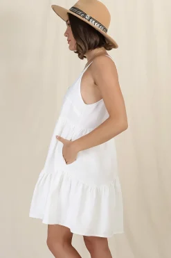 Missy Mini Dress - Thick Adjustable Strap Tiered Sun Dress in White><noscript><img width=