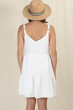 Missy Mini Dress - Thick Adjustable Strap Tiered Sun Dress in White><noscript><img width=