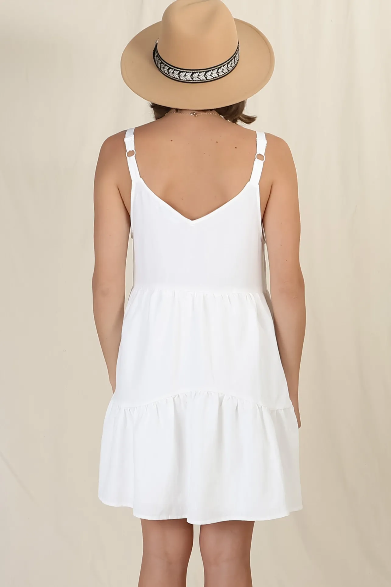 Missy Mini Dress - Thick Adjustable Strap Tiered Sun Dress in White>Salty Crush Best