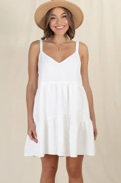Missy Mini Dress - Thick Adjustable Strap Tiered Sun Dress in White><noscript><img width=
