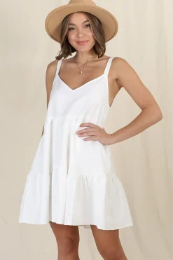 Missy Mini Dress - Thick Adjustable Strap Tiered Sun Dress in White><noscript><img width=