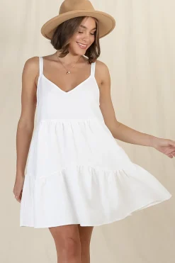 Missy Mini Dress - Thick Adjustable Strap Tiered Sun Dress in White><noscript><img width=