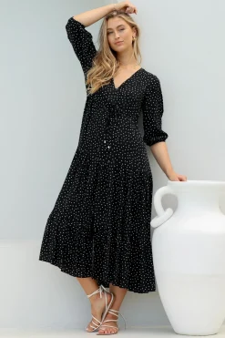 Montania Maxi Dress - Buttoned Bodice Pull in Waist Dress>Salty Crush Clearance