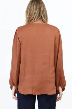 Morgana Blouse - Soft V-Neckline Pull Over Top with Balloon Sleeves in Rust><noscript><img width=