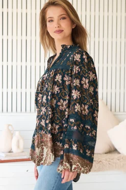 Nadia Blouse - Scoop Hem Lace Detailing Button Down in Nomade Print><noscript><img width=
