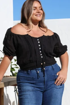 Nadiya Crop - Adjustable Neck and Hemline Crop with Pleating Details in Black>Salty Crush Clearance