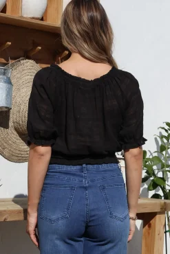 Nadiya Crop - Adjustable Neck and Hemline Crop with Pleating Details in Black><noscript><img width=
