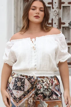 Nadiya Crop - Adjustable Neck and Hemline Crop with Pleating Details in White>Salty Crush Online